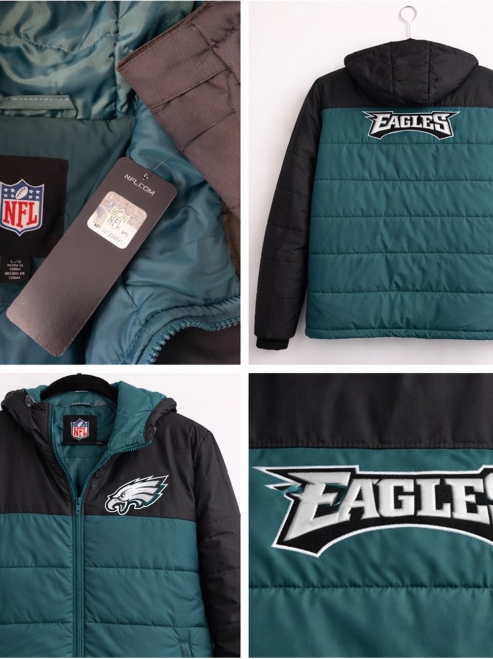Philadelphia Eagles Teal and Black Puffer Jacket with Hood